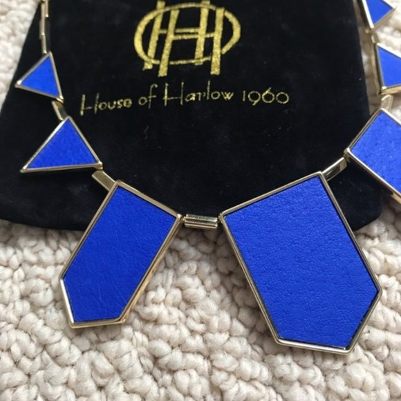 House of Harlow 1960 Blue Leather Cobalt Five Station Necklace - Picture 2 of 7